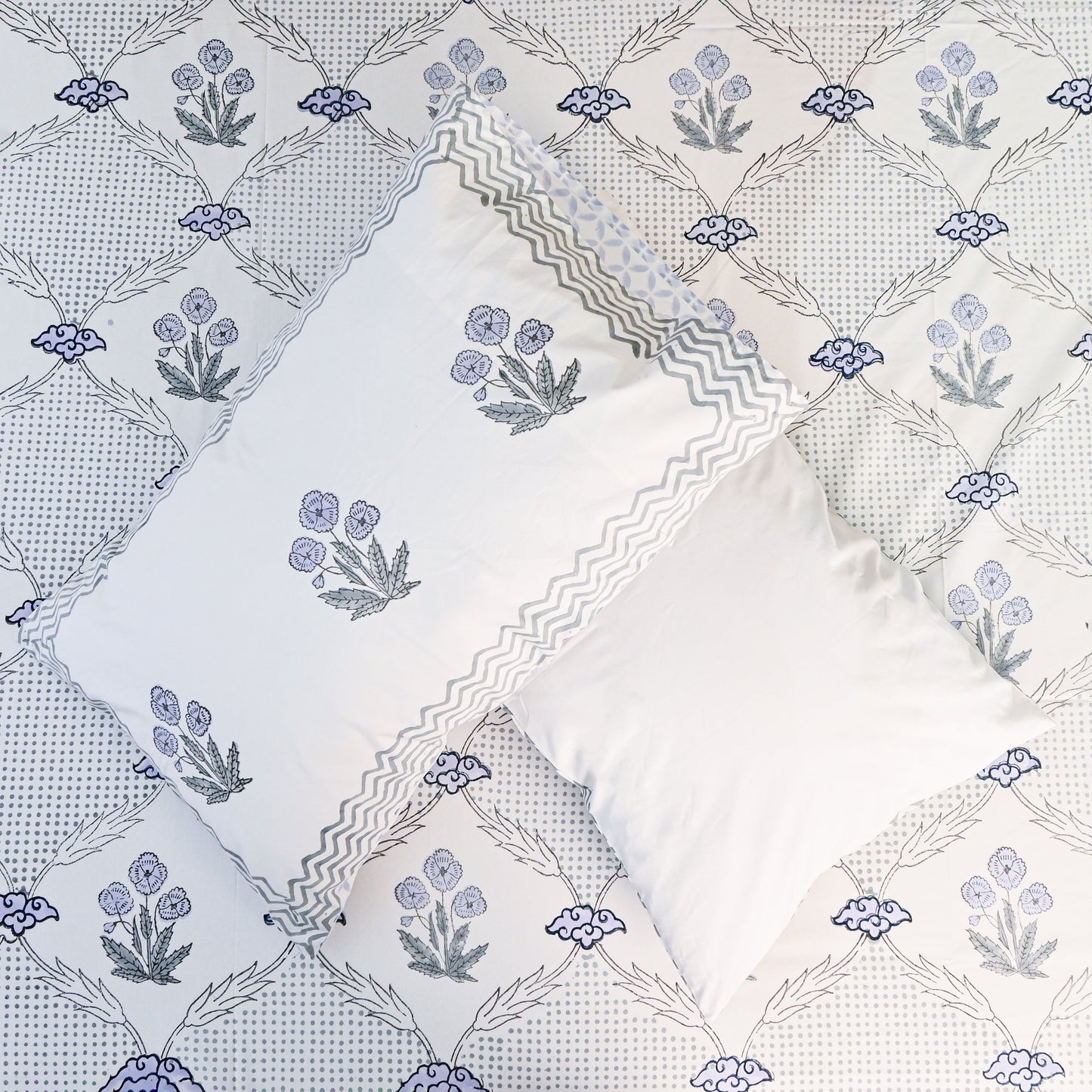 Heritage Block Print 100% Cotton Percale Bedsheet with 2 Pillowcases