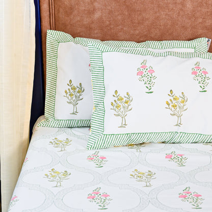 Heritage Block Print 100% Cotton Percale Bedsheet with 2 Pillowcases