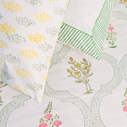 Heritage Block Print 100% Cotton Percale Bedsheet with 2 Pillowcases