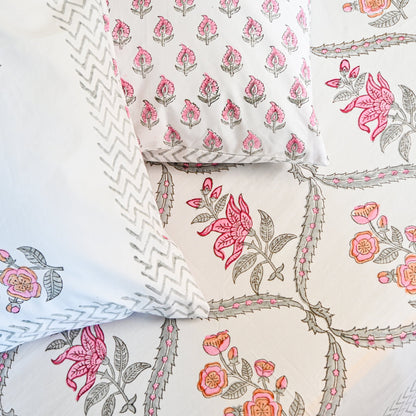 Heritage Block Print 100% Cotton Percale Bedsheet with 2 Pillowcases