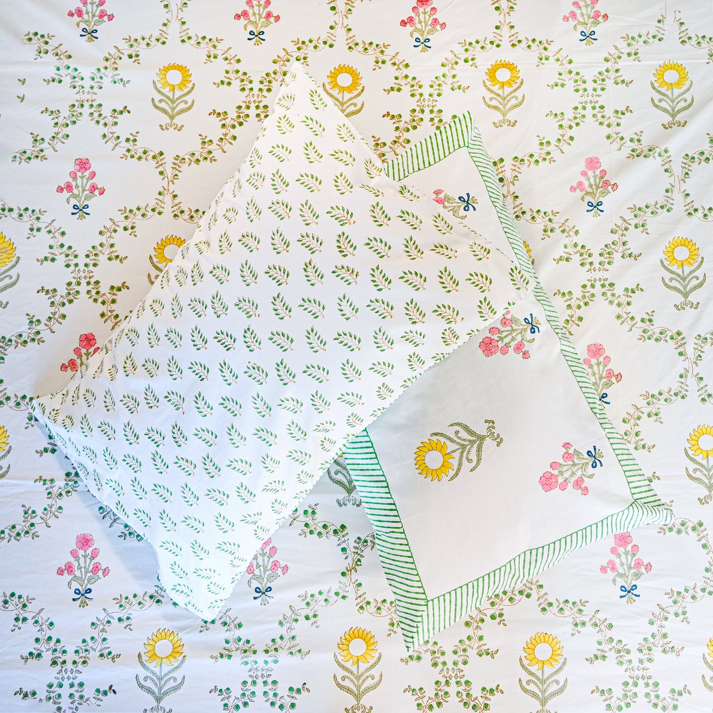 Heritage Block Print 100% Cotton Percale Bedsheet with 2 Pillowcases