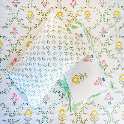 Heritage Block Print 100% Cotton Percale Bedsheet with 2 Pillowcases