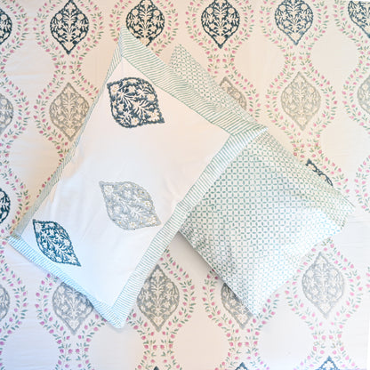 Heritage Block Print 100% Cotton Percale Bedsheet with 2 Pillowcases