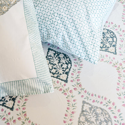 Heritage Block Print 100% Cotton Percale Bedsheet with 2 Pillowcases