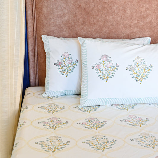 Heritage Block Print 100% Cotton Percale Bedsheet with 2 Pillowcases