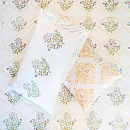 Heritage Block Print 100% Cotton Percale Bedsheet with 2 Pillowcases