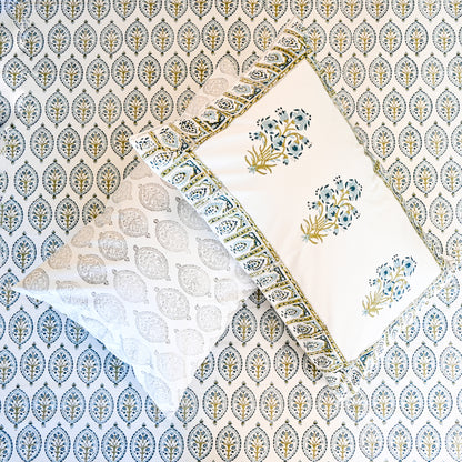 Heritage Block Print 100% Cotton Percale Bedsheet with 2 Pillowcases