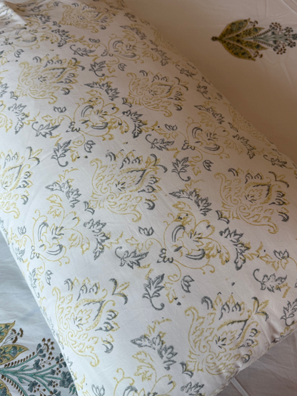 Heritage Block Print 100% Cotton Percale Bedsheet with 2 Pillowcases - SAR-0432-LBL