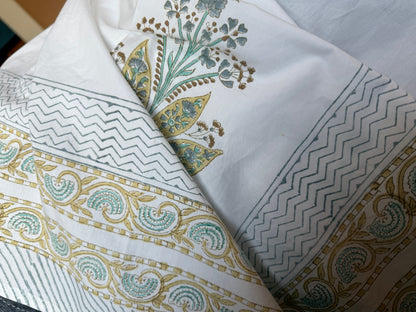 Heritage Block Print 100% Cotton Percale Bedsheet with 2 Pillowcases