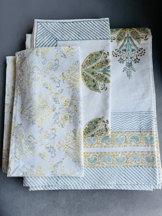 Heritage Block Print 100% Cotton Percale Bedsheet with 2 Pillowcases - SAR-0432-LBL