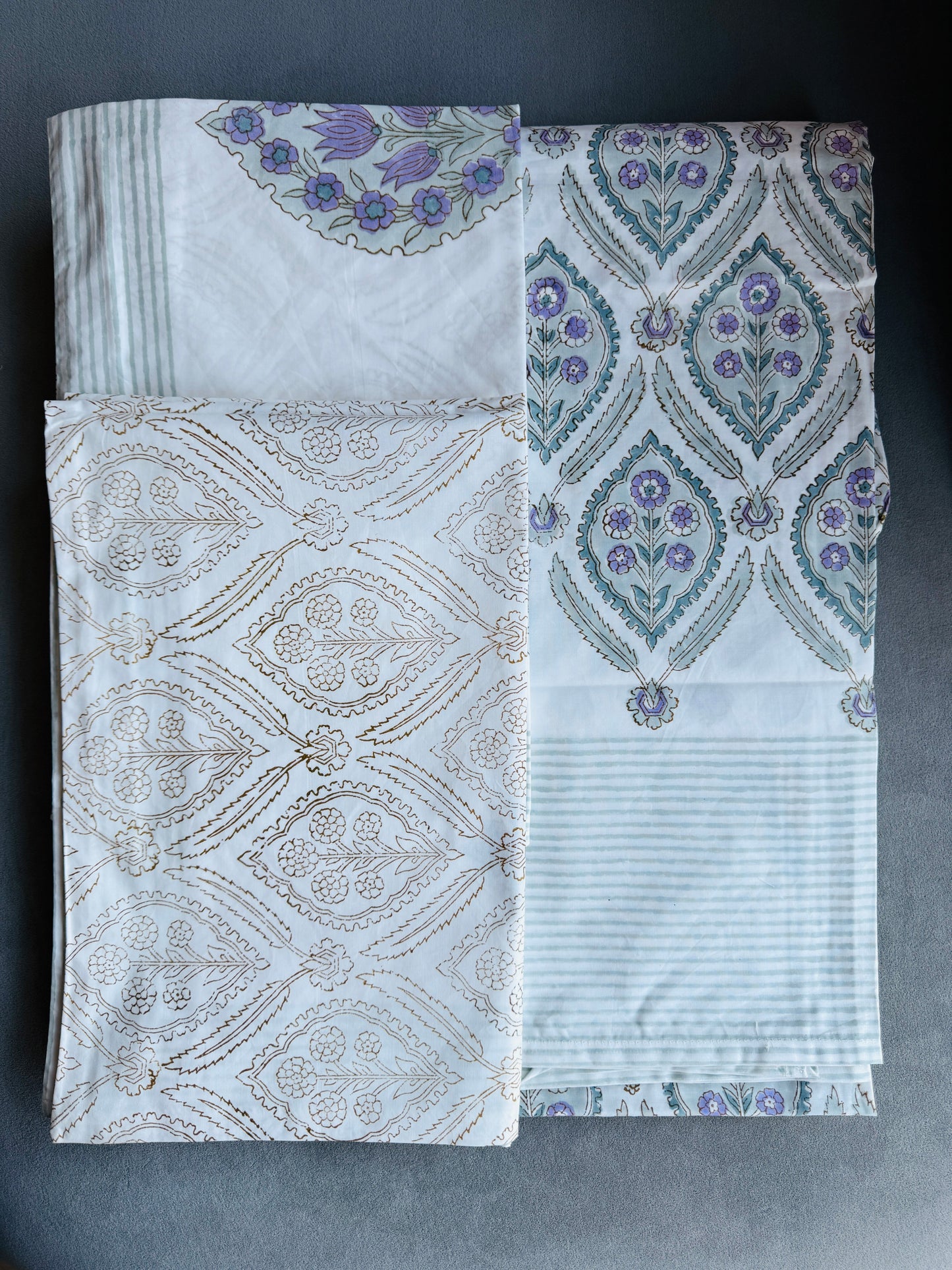 Heritage Block Print 100% Cotton Percale Bedsheet with 2 Pillowcases