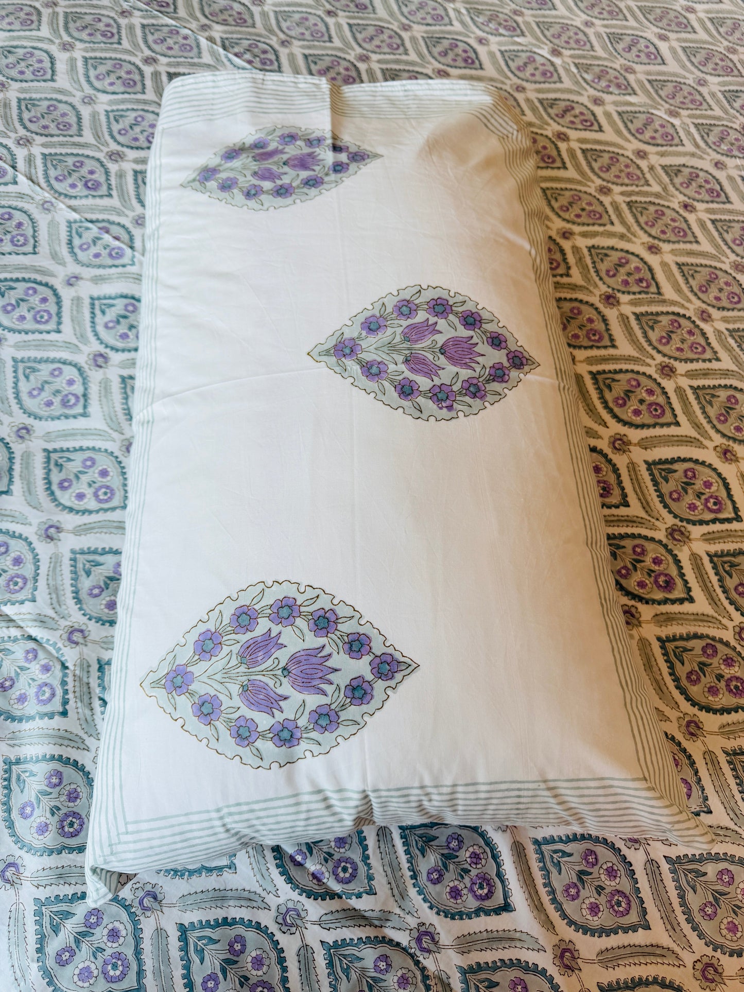 Heritage Block Print 100% Cotton Percale Bedsheet with 2 Pillowcases