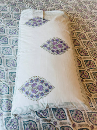 Heritage Block Print 100% Cotton Percale Bedsheet with 2 Pillowcases