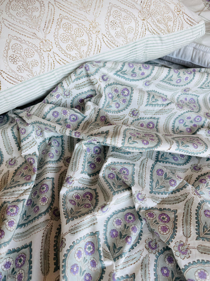 Heritage Block Print 100% Cotton Percale Bedsheet with 2 Pillowcases