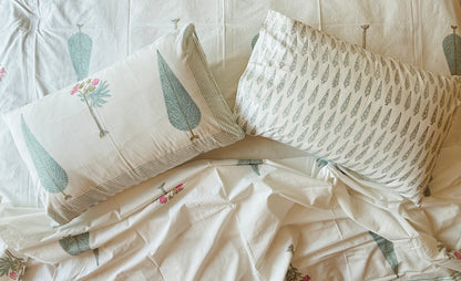 Heritage Block Print 100% Cotton Percale Bedsheet with 2 Pillowcases
