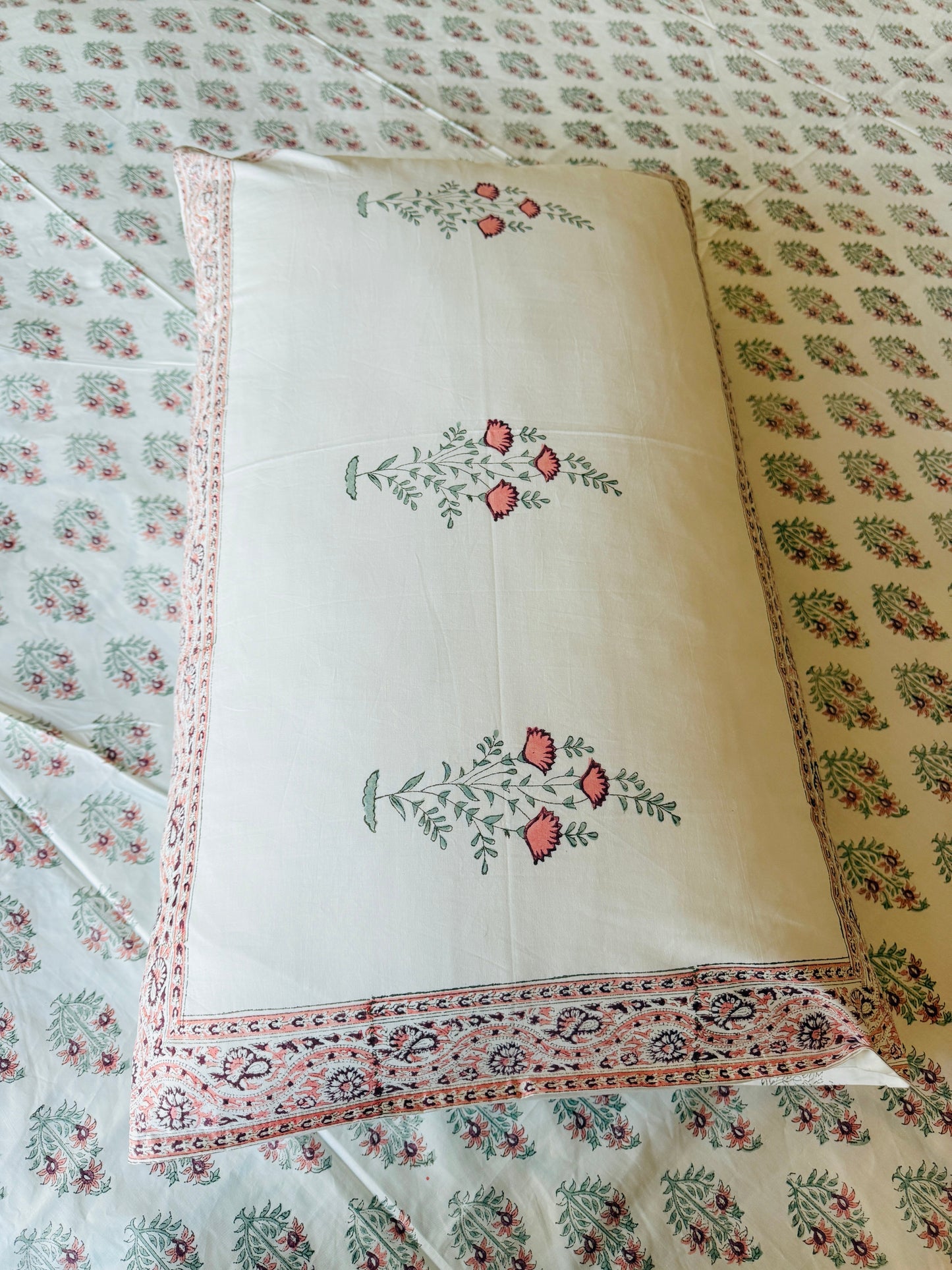 Heritage Block Print 100% Cotton Percale Bedsheet with 2 Pillowcases