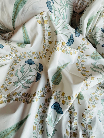 Santorini Block Print 100% Cotton Percale Bedsheet with 2 Pillowcases