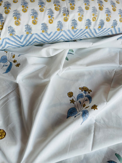 Santorini Block Print 100% Cotton Percale Bedsheet with 2 Pillowcases