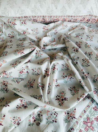 Versailles Block Print 100% Cotton Percale Bedsheet with 2 Pillowcases