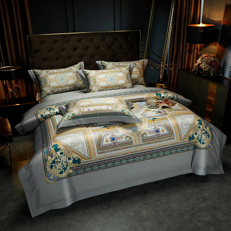 European Style Luxury Vintage Bedding Set, 1000TC Egyptian Cotton, Soft Silky Satin, Bohemia Duvet Cover, Bed Sheet, Pillowcases