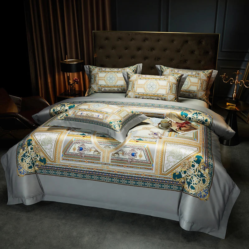 European Style Luxury Vintage Bedding Set, 1000TC Egyptian Cotton, Soft Silky Satin, Bohemia Duvet Cover, Bed Sheet, Pillowcases