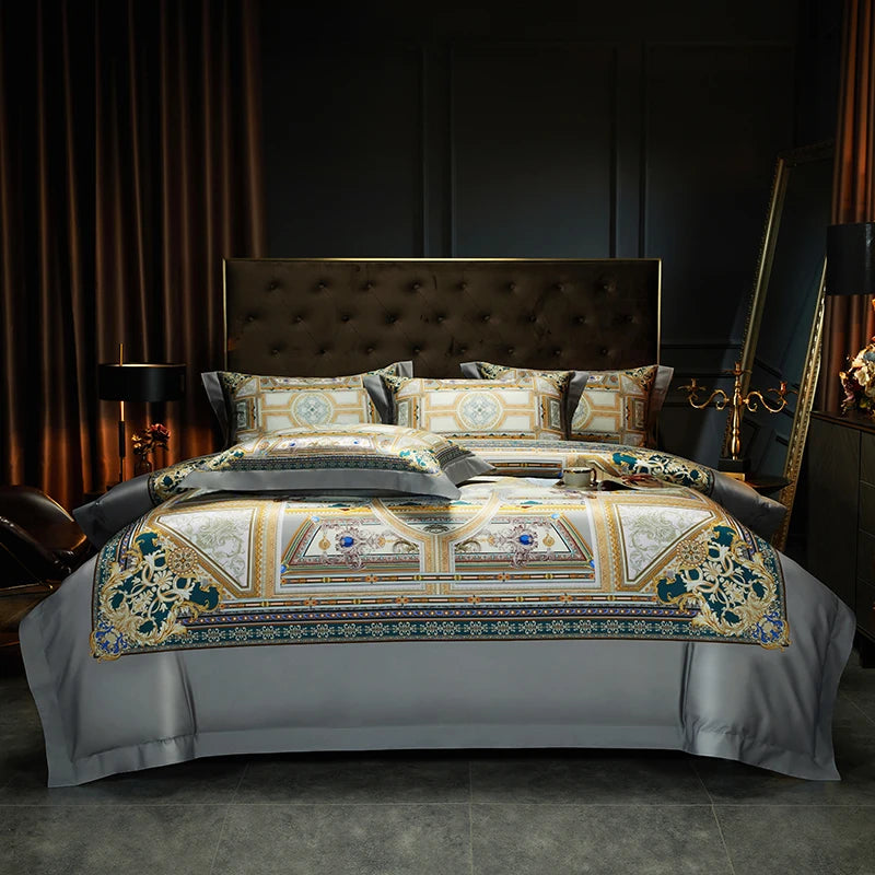 European Style Luxury Vintage Bedding Set, 1000TC Egyptian Cotton, Soft Silky Satin, Bohemia Duvet Cover, Bed Sheet, Pillowcases