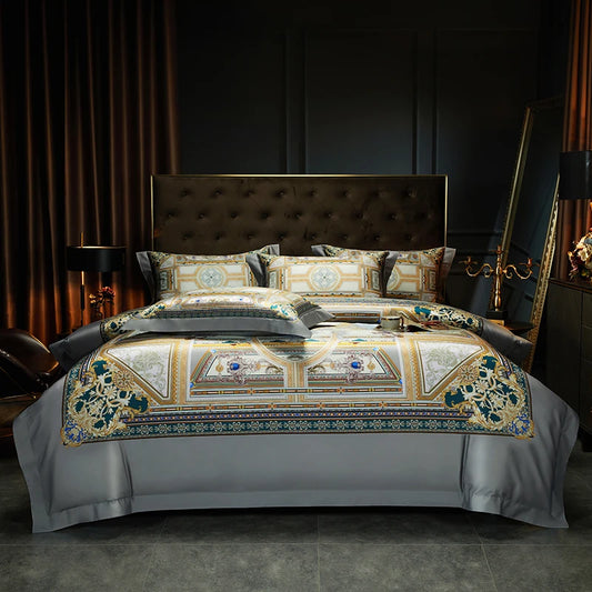 European Style Luxury Vintage Bedding Set, 1000TC Egyptian Cotton, Soft Silky Satin, Bohemia Duvet Cover, Bed Sheet, Pillowcases