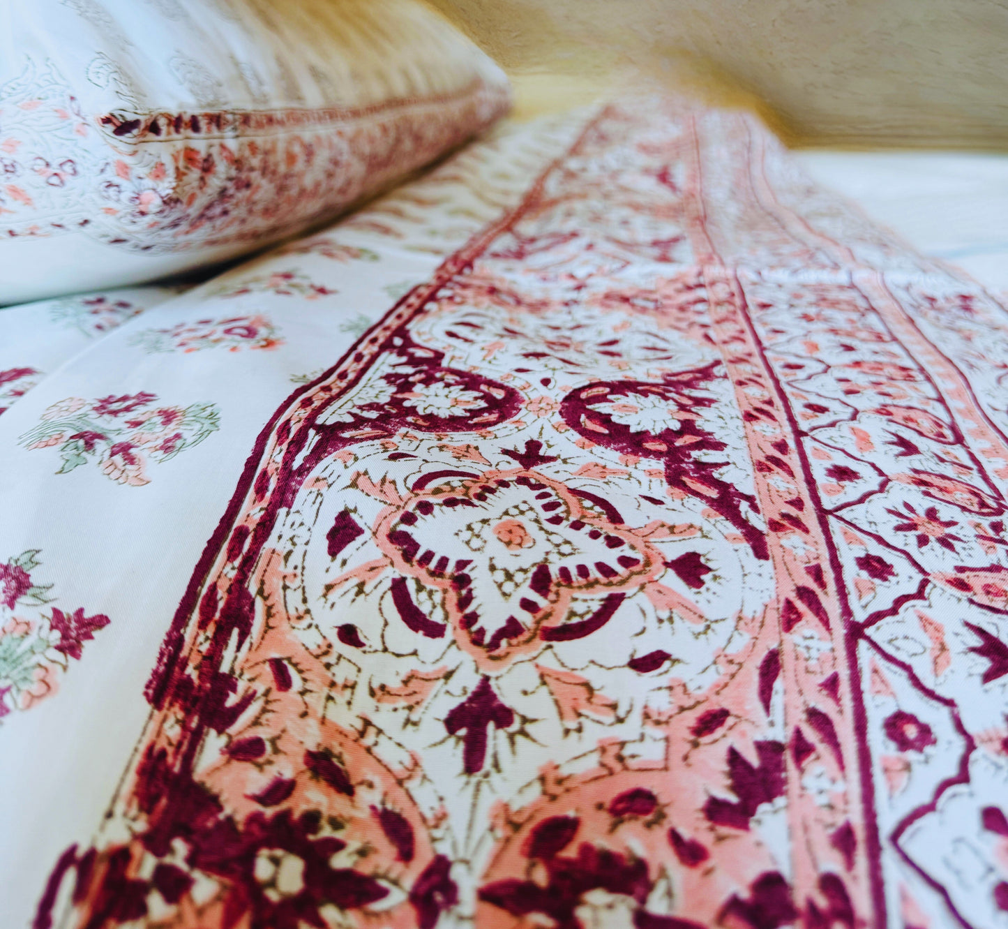 Heritage Block Print 100% Cotton Percale Bedsheet with 2 Pillowcases