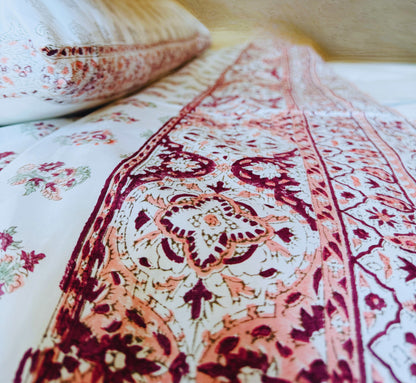 Heritage Block Print 100% Cotton Percale Bedsheet with 2 Pillowcases