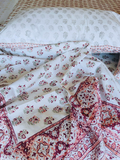 Heritage Block Print 100% Cotton Percale Bedsheet with 2 Pillowcases