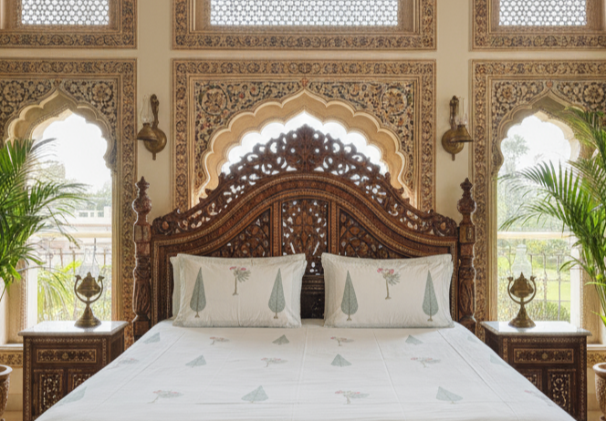 Heritage Block Print 100% Cotton Percale Bedsheet with 2 Pillowcases