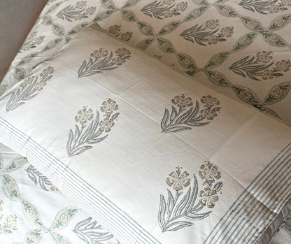 Heritage Block Print 100% Cotton Percale Bedsheet with 2 Pillowcases