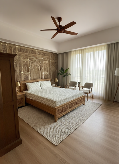 Heritage Block Print 100% Cotton Percale Bedsheet with 2 Pillowcases