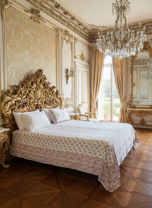 Heritage Block Print 100% Cotton Percale Bedsheet with 2 Pillowcases