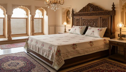 Heritage Block Print 100% Cotton Percale Bedsheet with 2 Pillowcases
