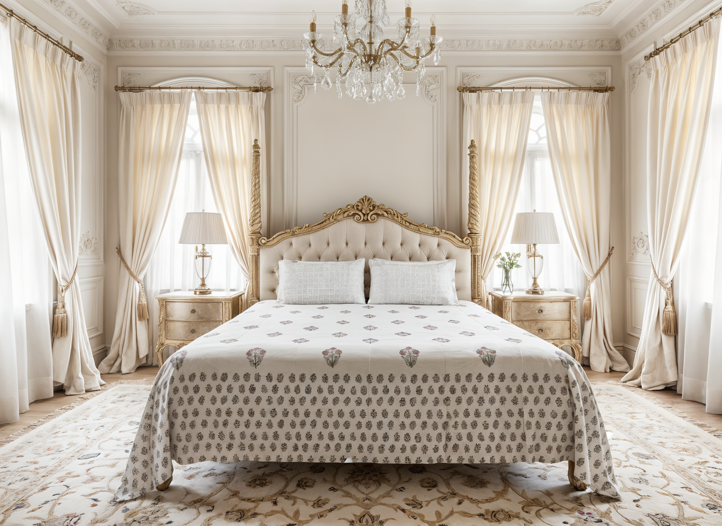 Heritage Block Print 100% Cotton Percale Bedsheet with 2 Pillowcases