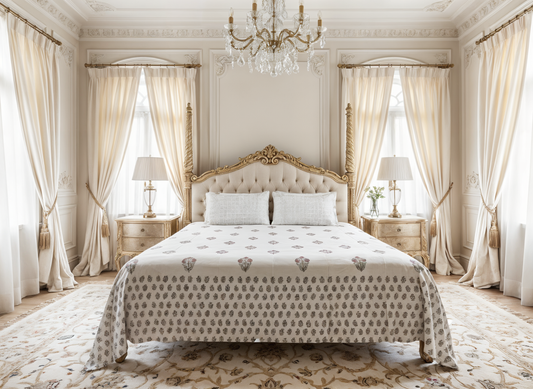 Heritage Block Print 100% Cotton Percale Bedsheet with 2 Pillowcases