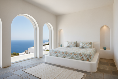 Santorini Block Print 100% Cotton Percale Bedsheet with 2 Pillowcases