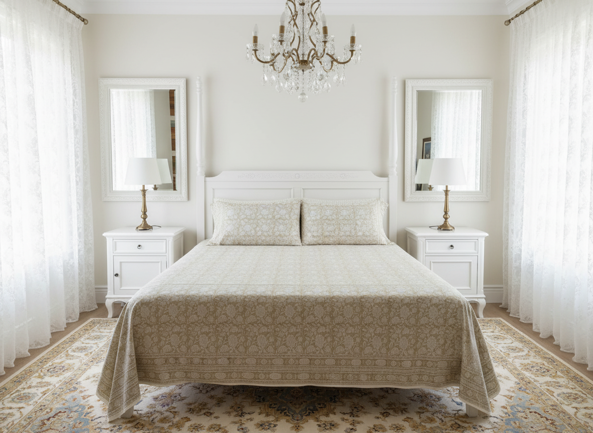 Heritage Block Print 100% Cotton Percale Bedsheet with 2 Pillowcases