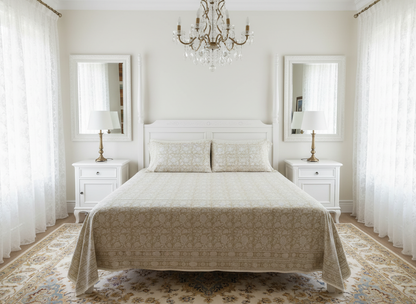 Heritage Block Print 100% Cotton Percale Bedsheet with 2 Pillowcases