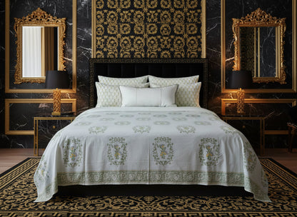 Heritage Block Print 100% Cotton Percale Bedsheet with 2 Pillowcases