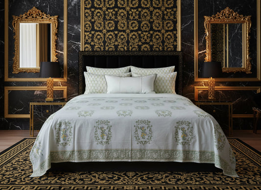 Heritage Block Print 100% Cotton Percale Bedsheet with 2 Pillowcases