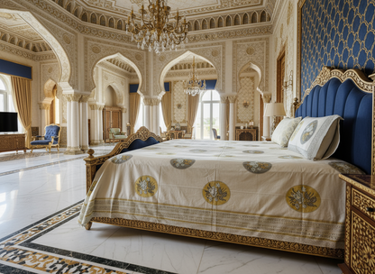 Heritage Block Print 100% Cotton Percale Bedsheet with 2 Pillowcases