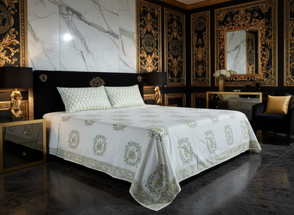 Heritage Block Print 100% Cotton Percale Bedsheet with 2 Pillowcases