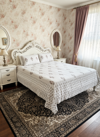 Heritage Block Print 100% Cotton Percale Bedsheet with 2 Pillowcases