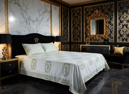 Heritage Block Print 100% Cotton Percale Bedsheet with 2 Pillowcases