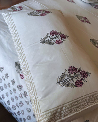 Heritage Block Print 100% Cotton Percale Bedsheet with 2 Pillowcases