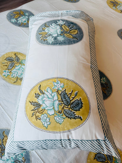 Heritage Block Print 100% Cotton Percale Bedsheet with 2 Pillowcases