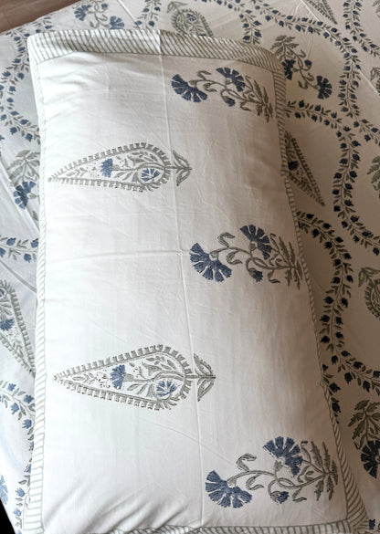 Heritage Block Print 100% Cotton Percale Bedsheet with 2 Pillowcases