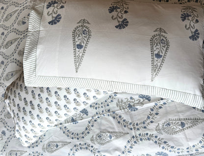 Heritage Block Print 100% Cotton Percale Bedsheet with 2 Pillowcases